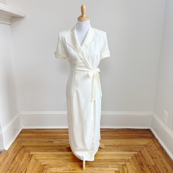 Vintage NWT Renzo Armoni Made in USA Wrap Off White Pearl Wedding Dress Gown 10P - Picture 2 of 13